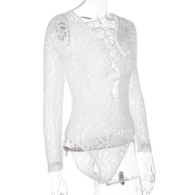 Jumpsuit Corto de Encaje para Mujer con Escote Profundo y Diseño Hueco - Image 4