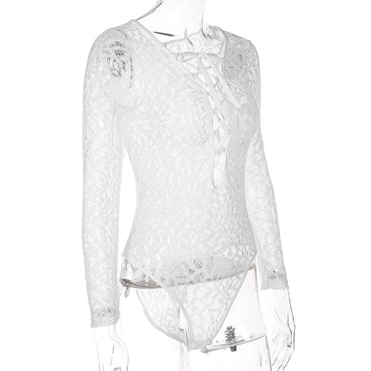 Jumpsuit Corto de Encaje para Mujer con Escote Profundo y Diseño Hueco - Image 4