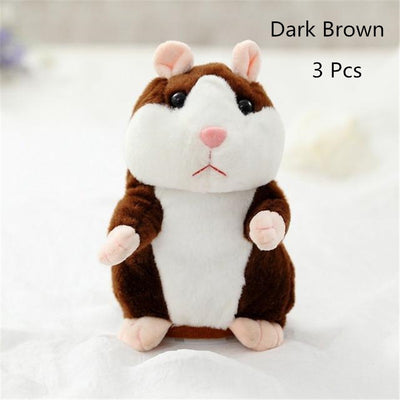 Brown and white plush talking hamster toy with pink nose and ears, standing upright on a white surface. - Image 8