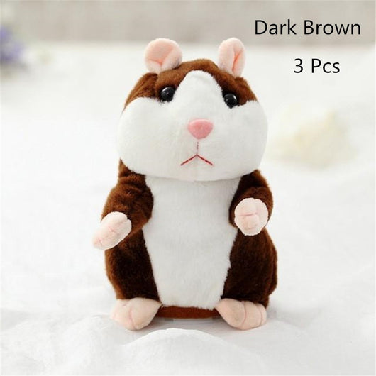 Brown and white plush talking hamster toy with pink nose and ears, standing upright on a white surface. - Image 8