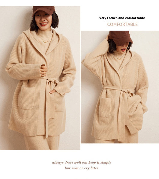 Cardigan Tejido Reversible Oversized con Capucha para Otoño e Invierno - Image 22