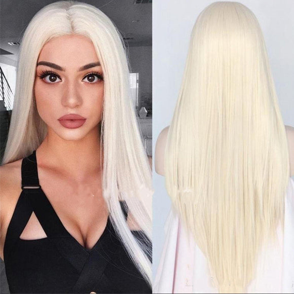 Peluca Rubia Larga Lisa Estilo Harajuku para Mujer