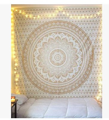 Black and white Indian Mandala tapestry wall hanging with intricate bohemian patterns, displayed in a bedroom. - Image 15