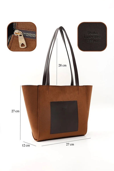 Bolso Tote Grande de Cuero Sintético Marrón con Cierre de Cremallera - Image 4