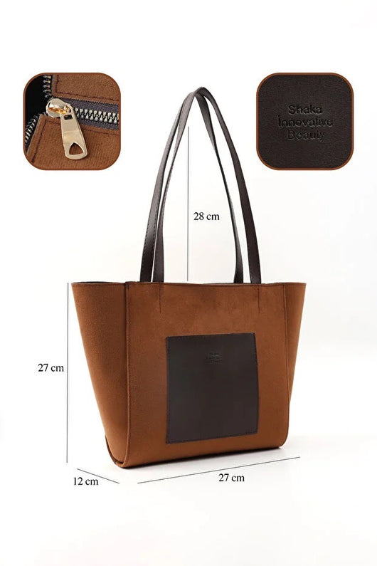 Bolso Tote Grande de Cuero Sintético Marrón con Cierre de Cremallera - Image 4