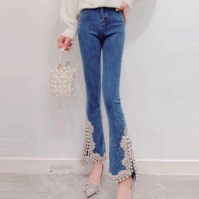 Pantalones Acampanados con Detalles de Diamantes y Aberturas Laterales - Image 10