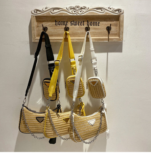 Bolsa de Paja Tejida 3 en 1 - Diseño Francés Minimalista para Verano