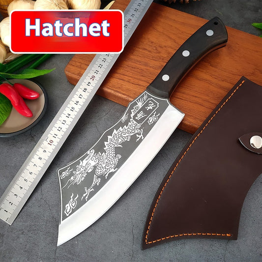 Machete Profesional Forjado con Patrón Dragón - Cortador Multifunción para Leña, Bambú y Hueso