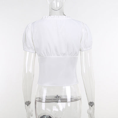 Blusa Casual Slim Cuello V con Detalle de Madera - Diseño Fresco y Elegante - Image 6