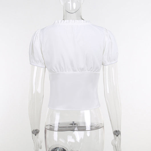 Blusa Casual Slim Cuello V con Detalle de Madera - Diseño Fresco y Elegante - Image 6