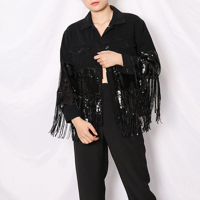 Chaqueta Denim Oversize con Lentejuelas, Bolsillos y Detalles Rotos - Image 15