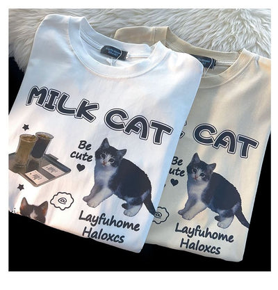 Playera de Gato Cartoon Cuello Redondo Manga Corta Unisex - Image 9