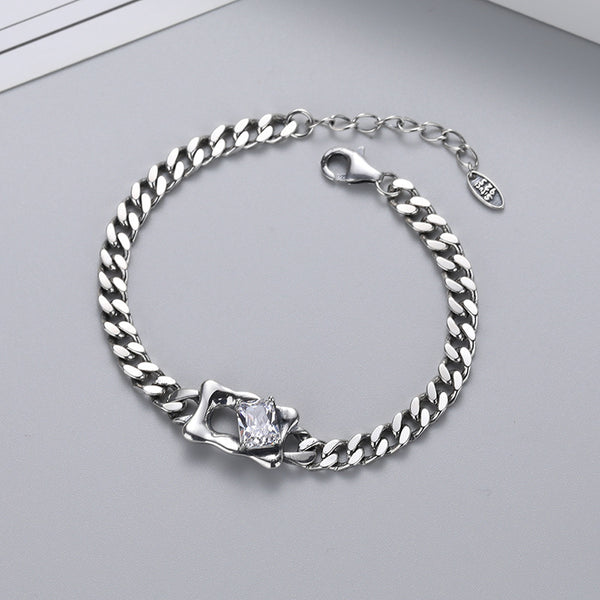 Pulsera de Plata Esterlina S925 con Diamantes Geométricos Vintage - Image 8