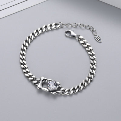 Pulsera de Plata Esterlina S925 con Diamantes Geométricos Vintage - Image 8