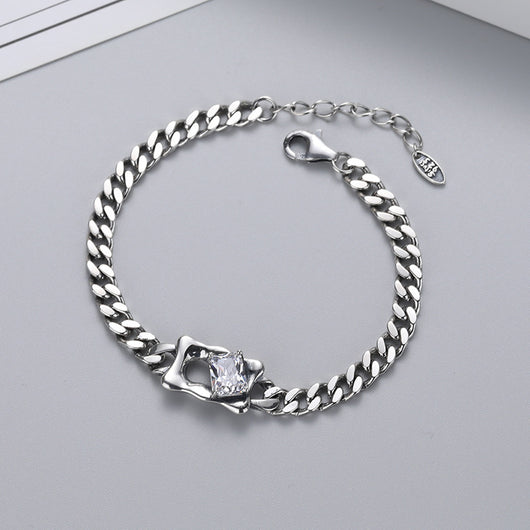 Pulsera de Plata Esterlina S925 con Diamantes Geométricos Vintage - Image 8