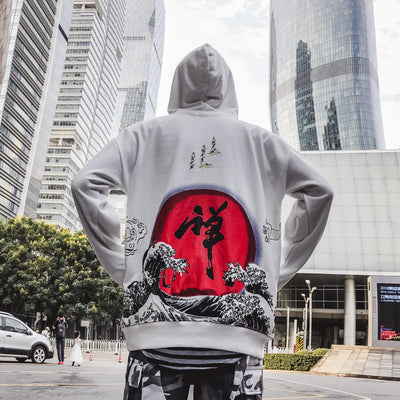 Sudadera Harajuku con Capucha para Parejas - Estilo Wave Print - Image 21
