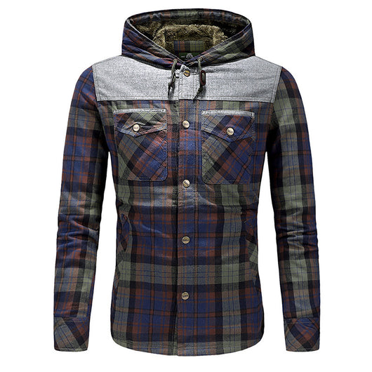 Camisa Acolchada Tipo Plaid para Hombre Talla Grande con Capucha - Otoño e Invierno - Image 2