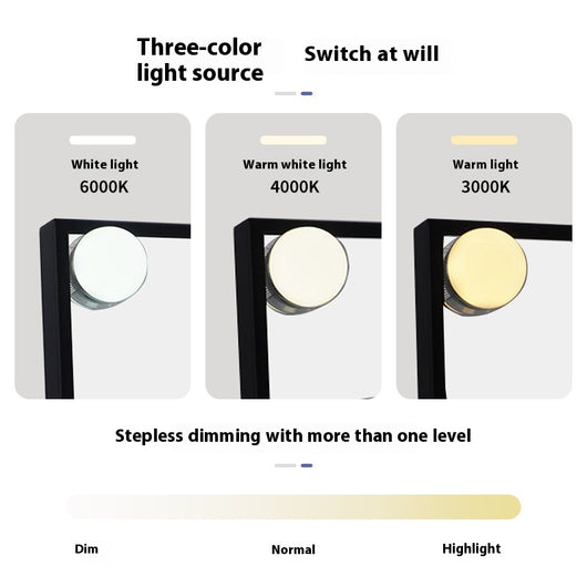 Black desktop LED light mirror with nine bright bulbs, smart touch controls, and stepless dimming for dressing. - Image 4