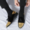 Zapatos de Cuero Puntiagos Dorados para Hombre - Estilo Coreano Británico