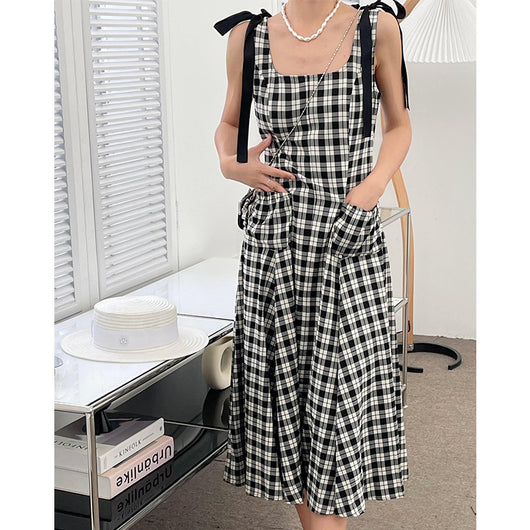 Vestido Tipo Sling Cuadros para Mujer con Cintura Ajustada - Image 9