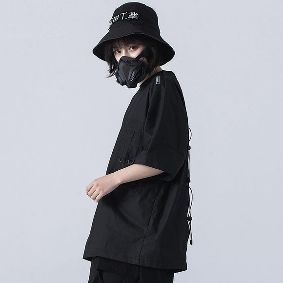 Playera Cargo Suelta Estilo Oscuro para Parejas - Tendencia Urbana con Bolsillos