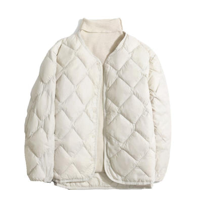 Abrigo de Plumas de Pato Blanco Talla Grande con Cuello en V y Diseño Acolchado - Image 3