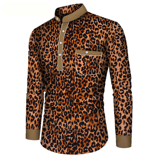 Camisa Casual de Manga Larga Estampada Africana para Hombre - Image 8