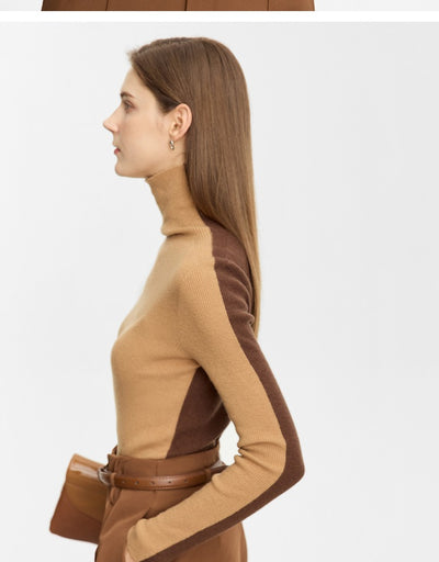 Suéter de Cuello Alto Bicolor en Lana Merino, Ajuste Slim para Mujer - Image 17
