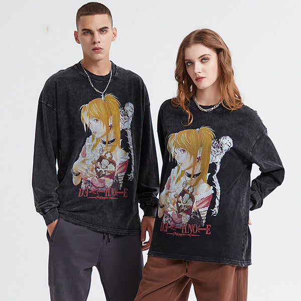Playera Manga Larga Batik Desgastado Retro con Estampado Digital