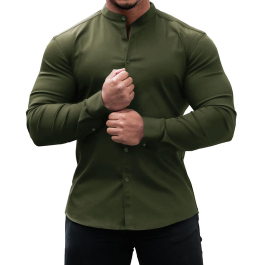 Camisa Casual de Manga Larga para Hombre - Ajuste Slim Colores Sólidos - Image 19
