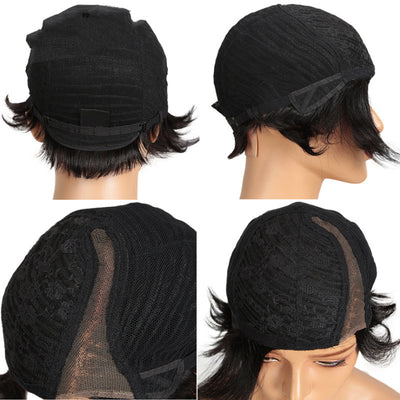 Peluca Corta de Cabello Natural Tejida a Mano con Encaje Frontal - Image 12