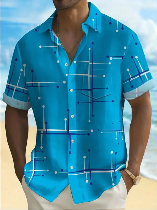 Camisa Estampada para Hombre con Cuello Solapa de Manga Corta - Image 11