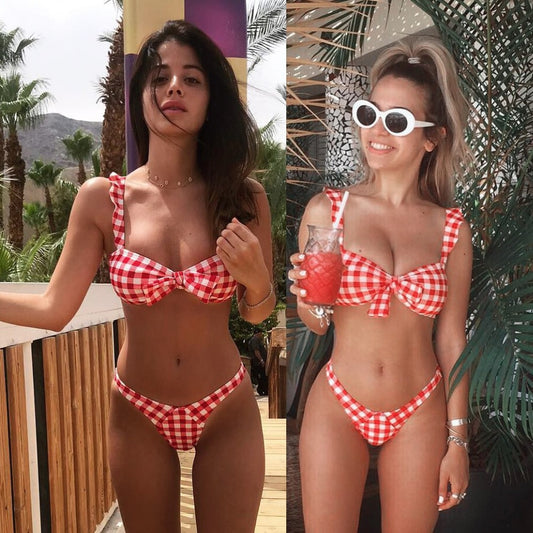 Traje de Baño Mujer Escote Cruzado a Rayas