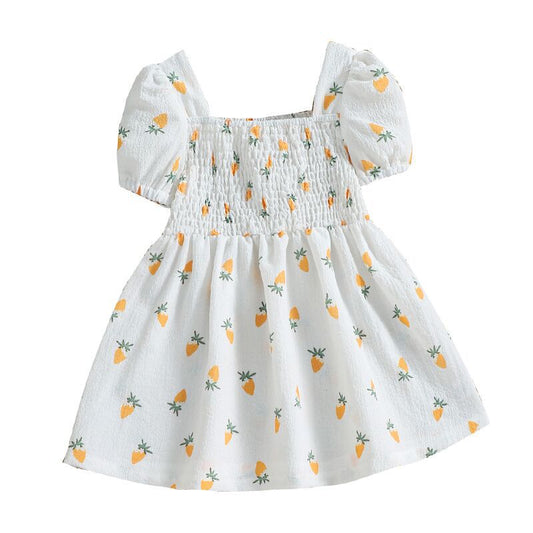 Vestido Infantil Estampado de Zanahoria con Cuello Cuadrado - Colección Verano - Image 2