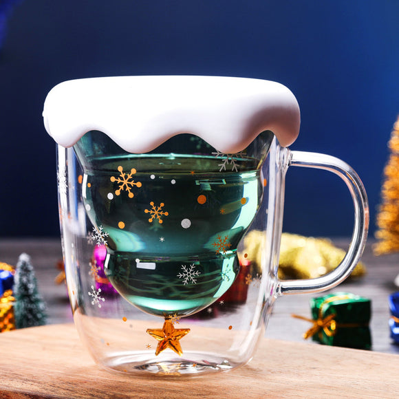 Vaso Navideño de Cristal Doble con Estrella de Deseos - Resistente al Calor