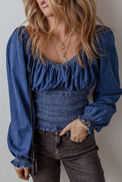Blusa Denim con Escote en V y Mangas Largas para Mujer - Image 18