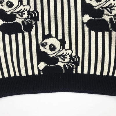 Sudadera Gruesa con Ilustración de Panda a Rayas Blanco y Negro - Image 4