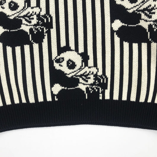 Sudadera Gruesa con Ilustración de Panda a Rayas Blanco y Negro - Image 4