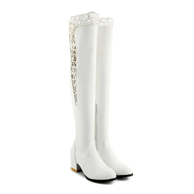 Botas Altas de Encaje Calado con Tacón Grueso - Image 13