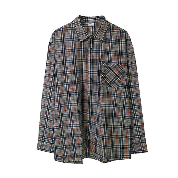 Camisa Cuadros Vintage Suelta Manga Larga para Hombre