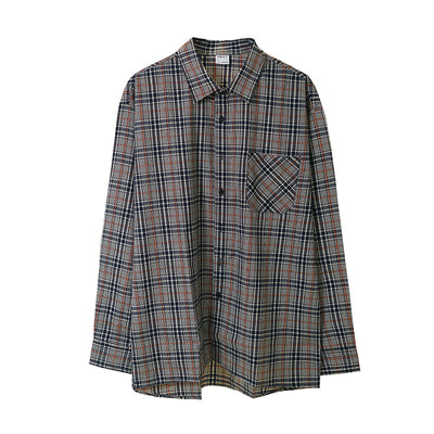 Camisa Cuadros Vintage Suelta Manga Larga para Hombre - Image 2