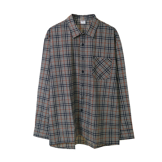 Camisa Cuadros Vintage Suelta Manga Larga para Hombre - Image 2