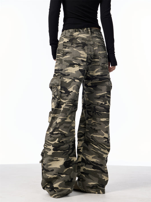 Pantalones Cargo Camuflaje Mujer Pierna Ancha Suelta - Image 24