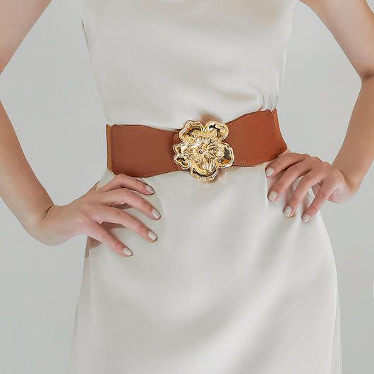 Cinturón Elástico para Mujer con Hebilla Floral Dorada - Accesorio Elegante para Vestidos - Image 2