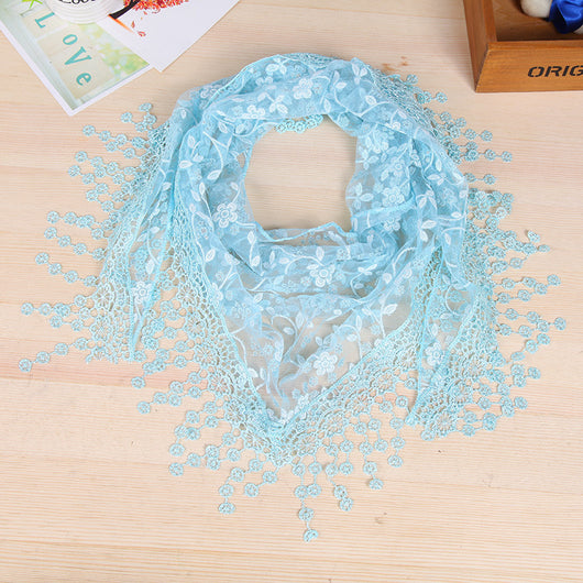 Pañuelo de Seda con Encaje y Flecos Creativos para Mujer - Image 29