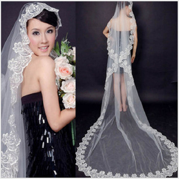 Velo de Novia Blanco de Encaje 3 Metros - Accesorios Nupciales Premium