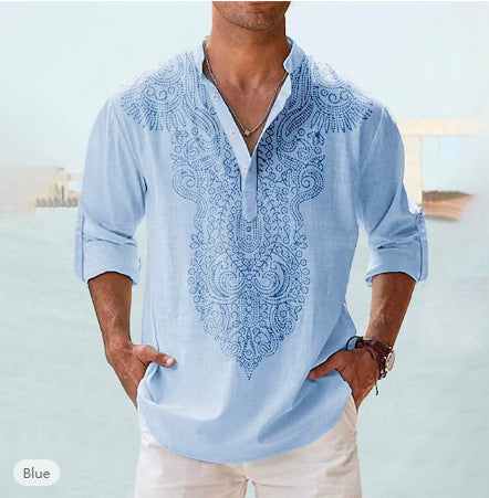 Camisa Hawaiana Estampada con Cuello de Pie para Verano