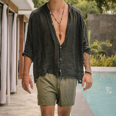 Camisa de Algodón y Lino Manga Larga para Hombre - Image 9