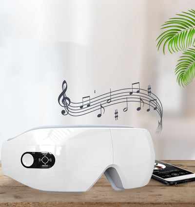 White hot compress eye mask with Bluetooth, featuring a power button and adjustable strap for eye protection and massage. - Image 7