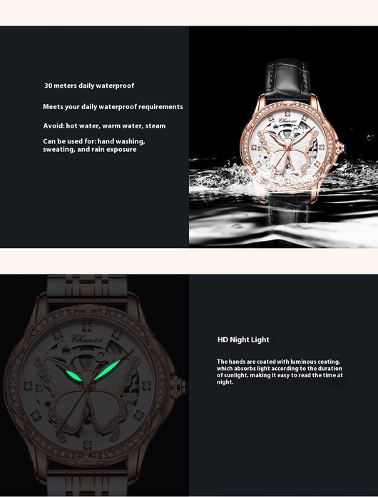 Reloj Automático para Mujer con Diamantes y Esfera de Mariposa - Resistente al Agua - Image 23
